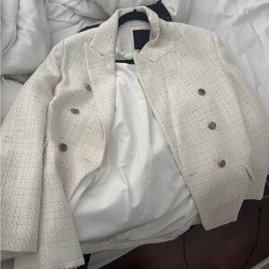 Womens Cream Tweed Double-Breasted Jacket